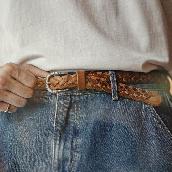 Vintage Herren-Gürtel aus pflanzlich gegerbtem, geflochtenem Leder