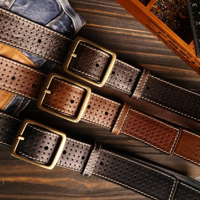 Britischer Herren-Ledergürtel mit Handnähten und Perforation