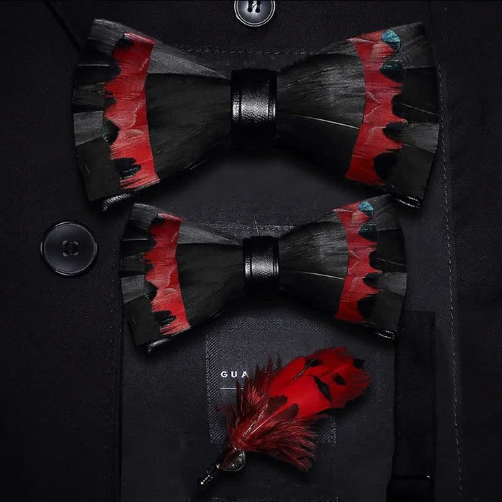 Schwarze & rote Schwanenfeder-Fliege mit Reversnadel - Eltern-Kind-Set - image 6