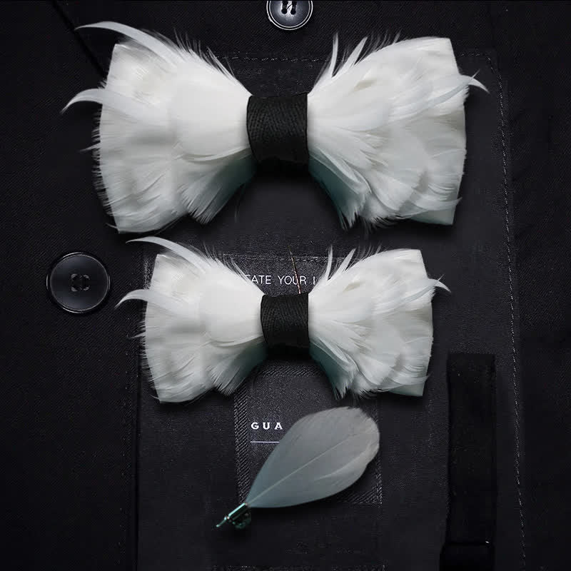 Weiß & Schwarz Elegante Federfliege mit Reversnadel - Eltern-Kind-Set - image 4
