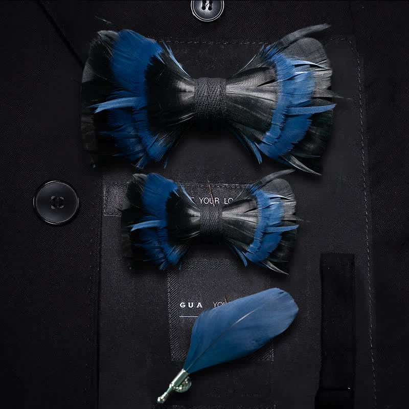 Mitternachtsblau & Schwarze Feder Fliege mit Reversnadel - Eltern-Kind Set - image 4