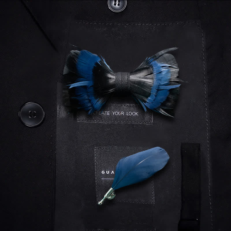 Mitternachtsblau & Schwarze Feder Fliege mit Reversnadel - Kind - image 3