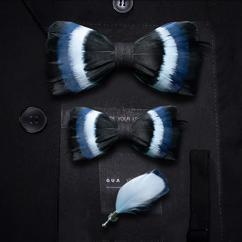 Schwarze & Blaue Federfliege mit Reversnadel - Eltern-Kind-Set - image 4