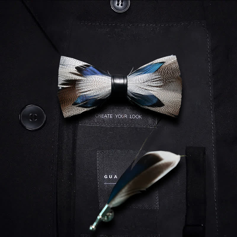 Braune & Blaue Pfauenfeder Fliege mit Reversnadel - Kind - image 3