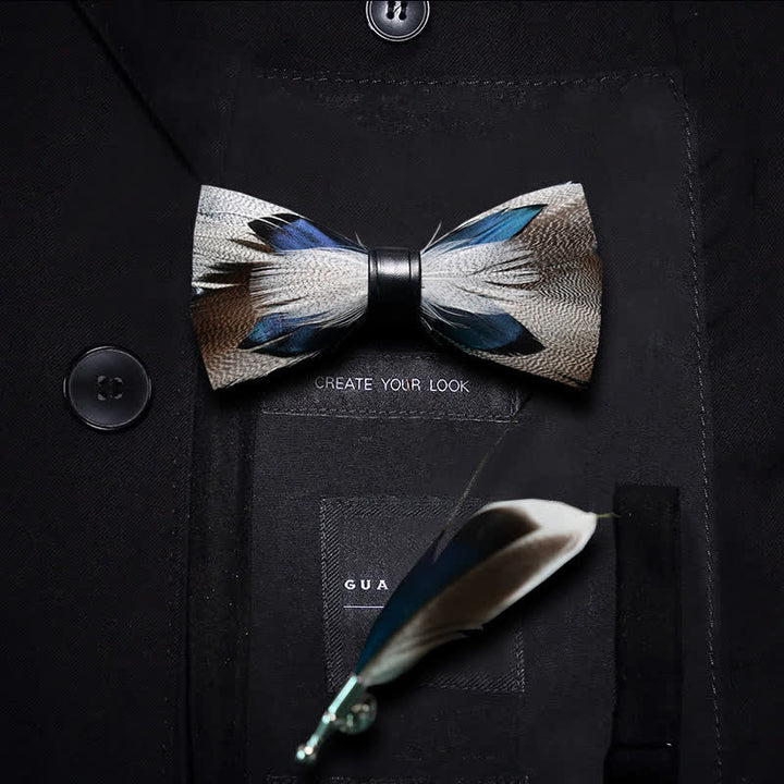 Braune & Blaue Pfauenfeder Fliege mit Reversnadel - Kind - image 3