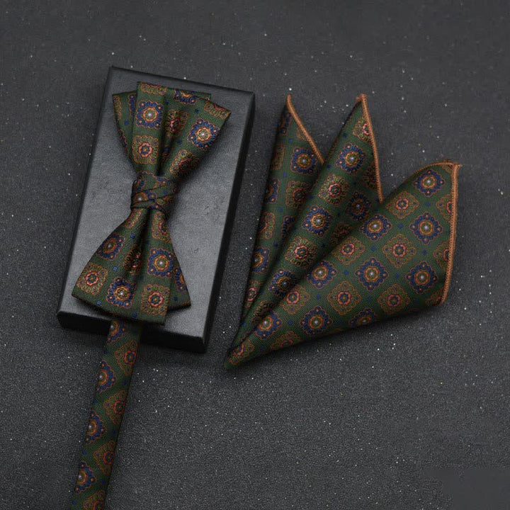 2-teiliges eleganter floraler Fliege- und Taschentuch-Set für Herren