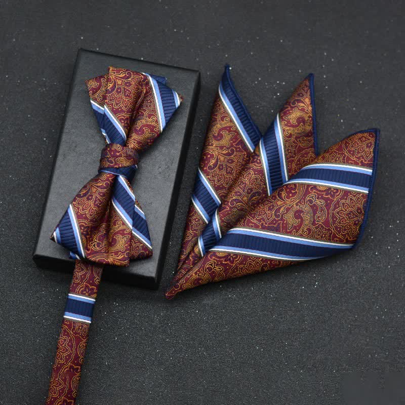 2-teiliges eleganter floraler Fliege- und Taschentuch-Set für Herren
