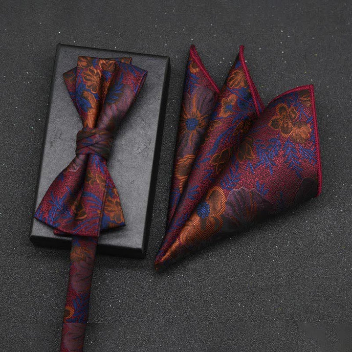 2-teiliges eleganter floraler Fliege- und Taschentuch-Set für Herren