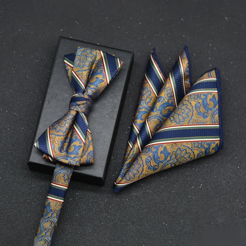 2-teiliges eleganter floraler Fliege- und Taschentuch-Set für Herren