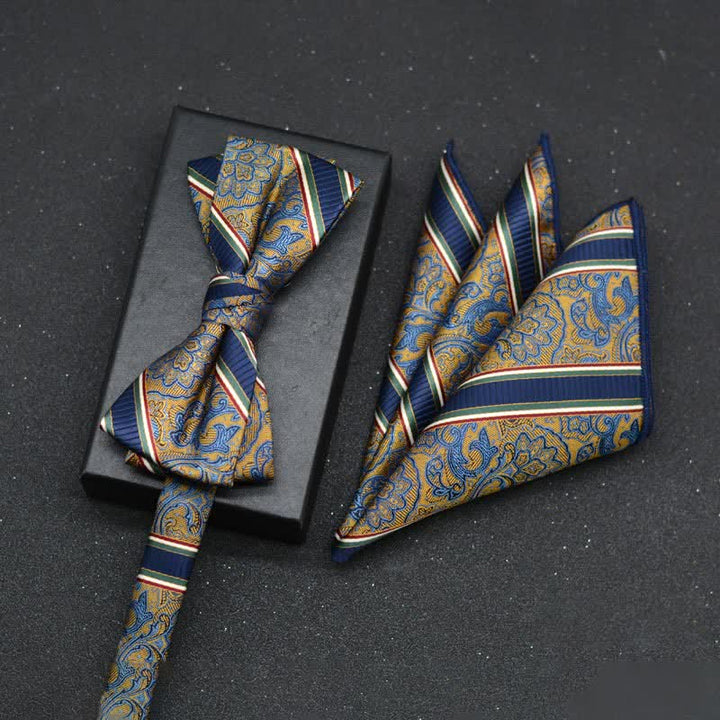 2-teiliges eleganter floraler Fliege- und Taschentuch-Set für Herren