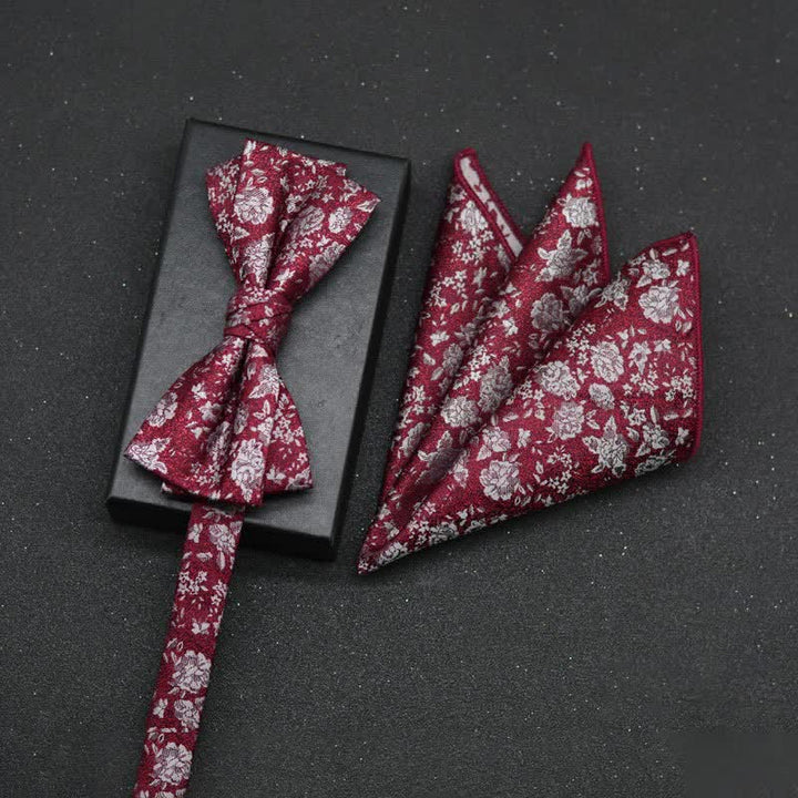 2-teiliges eleganter floraler Fliege- und Taschentuch-Set für Herren