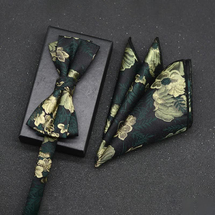 2-teiliges eleganter floraler Fliege- und Taschentuch-Set für Herren