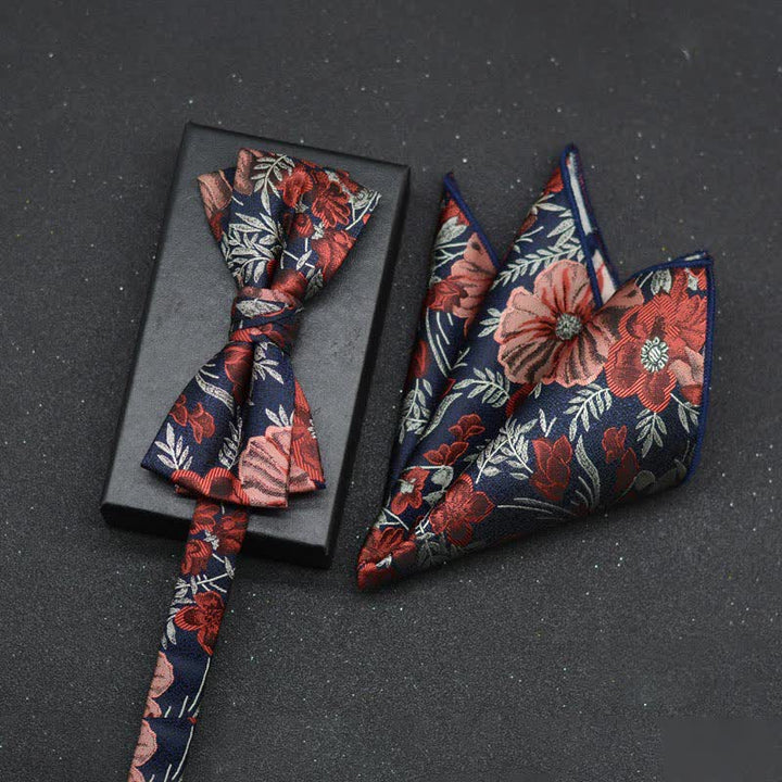 2-teiliges eleganter floraler Fliege- und Taschentuch-Set für Herren