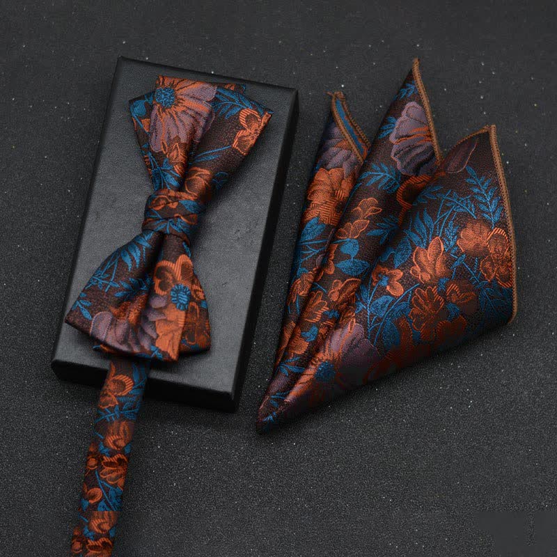 2-teiliges eleganter floraler Fliege- und Taschentuch-Set für Herren