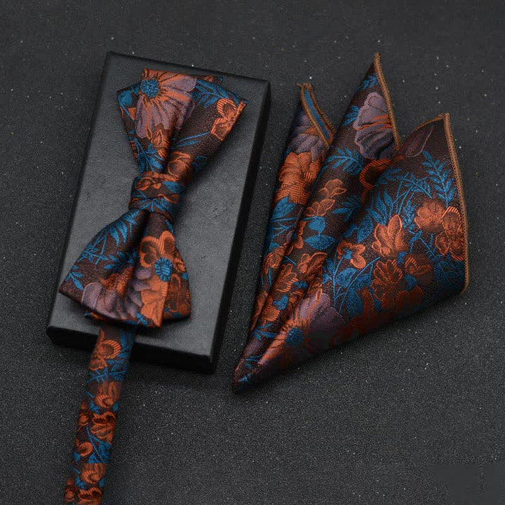 2-teiliges eleganter floraler Fliege- und Taschentuch-Set für Herren