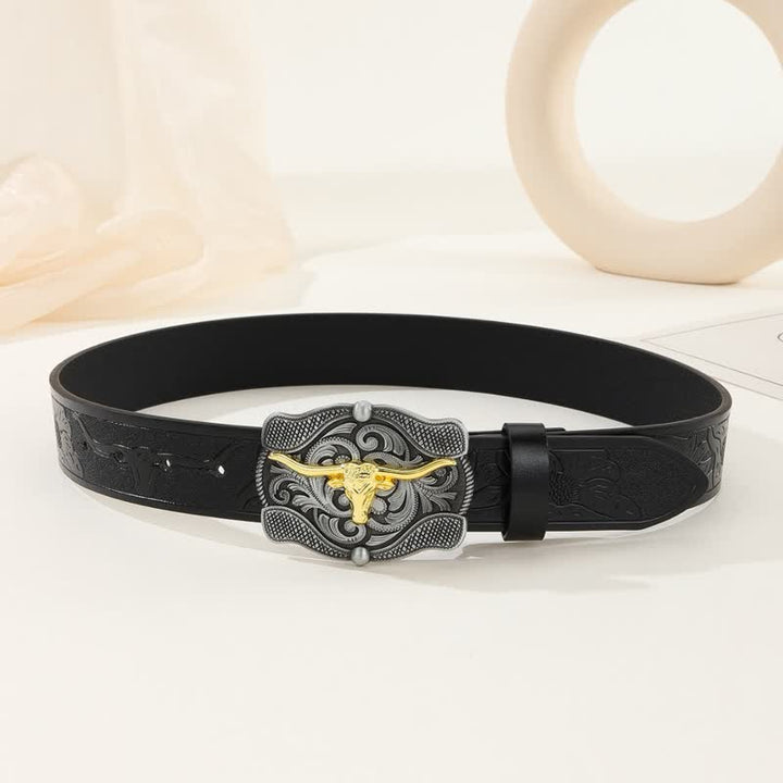 Herren quadratischer Gürtel aus goldenem Longhorn-Bullenleder