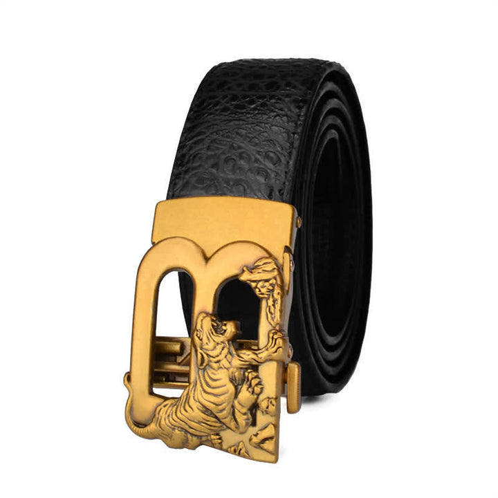Buddha Stones Tiger B-förmiger Krokodildruck Automatischer Ledergürtel für Männer