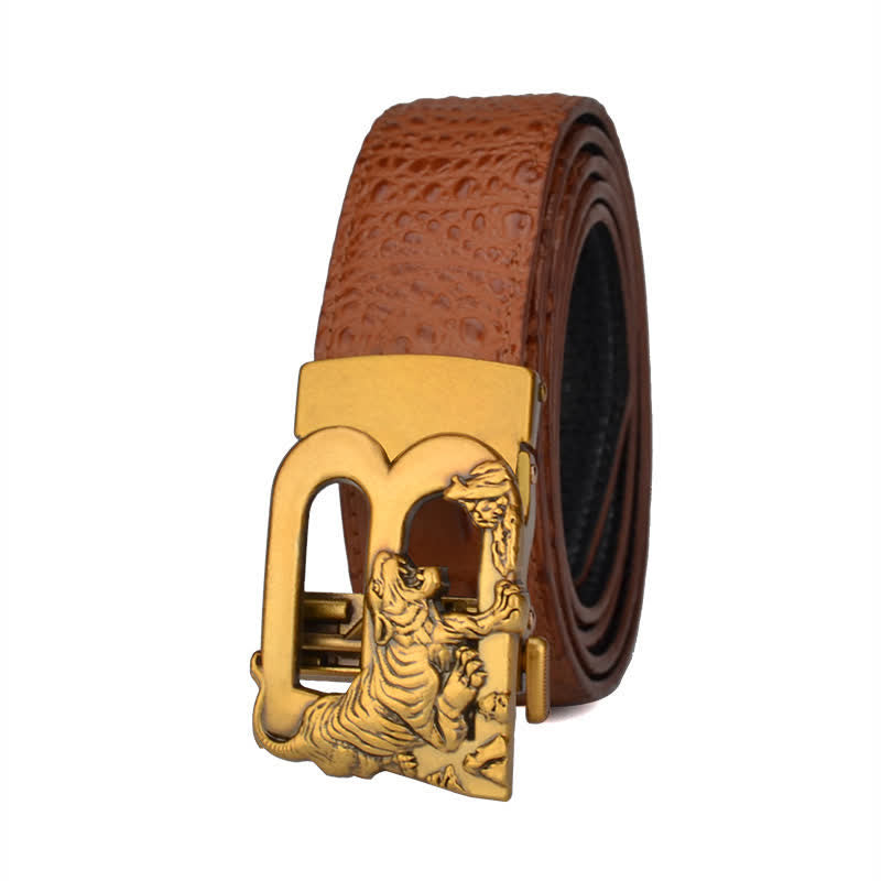 Buddha Stones Tiger B-förmiger Krokodildruck Automatischer Ledergürtel für Männer