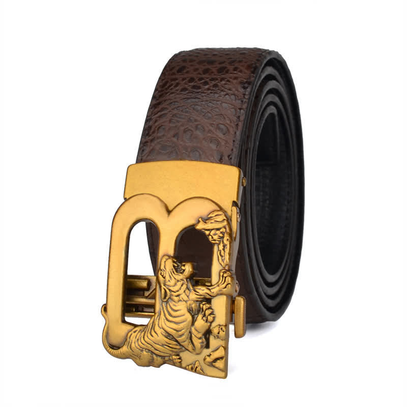 Buddha Stones Tiger B-förmiger Krokodildruck Automatischer Ledergürtel für Männer