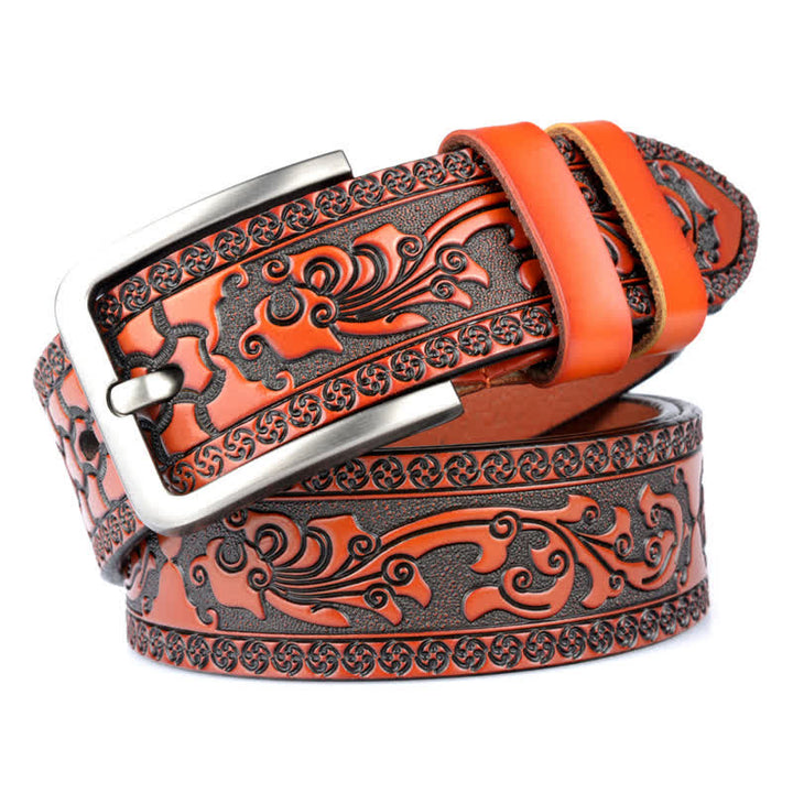 Luxuriöser Herren-Ledergürtel mit Blumenprägung - Orange - 44 - image 12