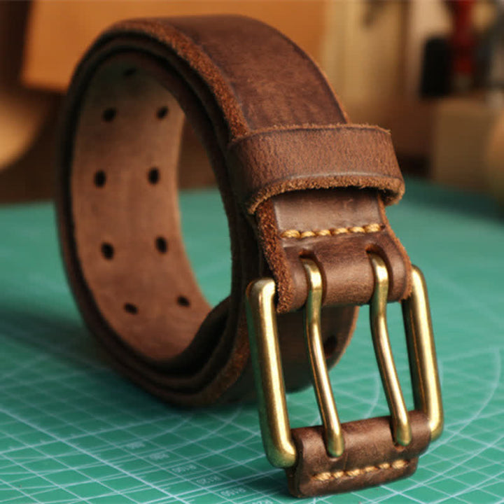 Herren Freizeitledergürtel mit zwei Nadelschnallen für Jeans