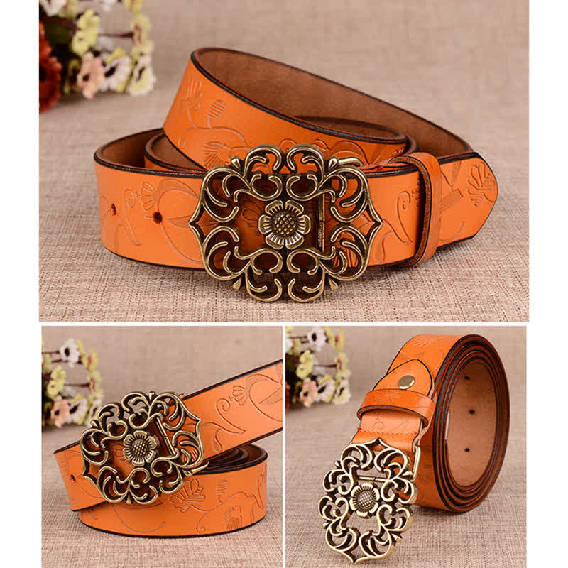 Frauen Hohler Sonnenblume Retro Geprägter Ledergürtel