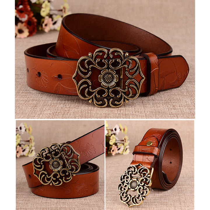Frauen Hohler Sonnenblume Retro Geprägter Ledergürtel
