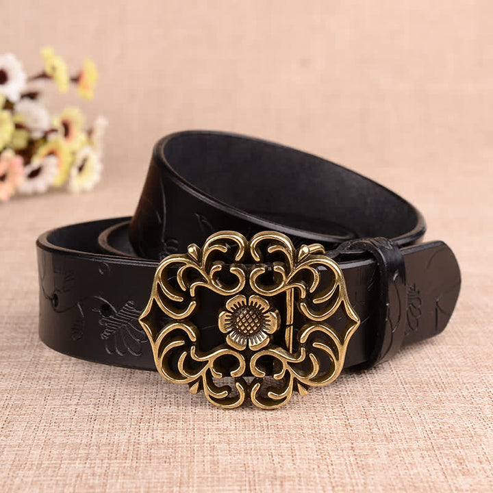 Frauen Hohler Sonnenblume Retro Geprägter Ledergürtel