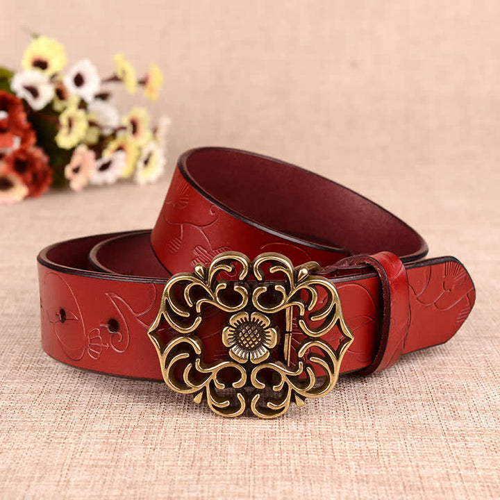 Frauen Hohler Sonnenblume Retro Geprägter Ledergürtel