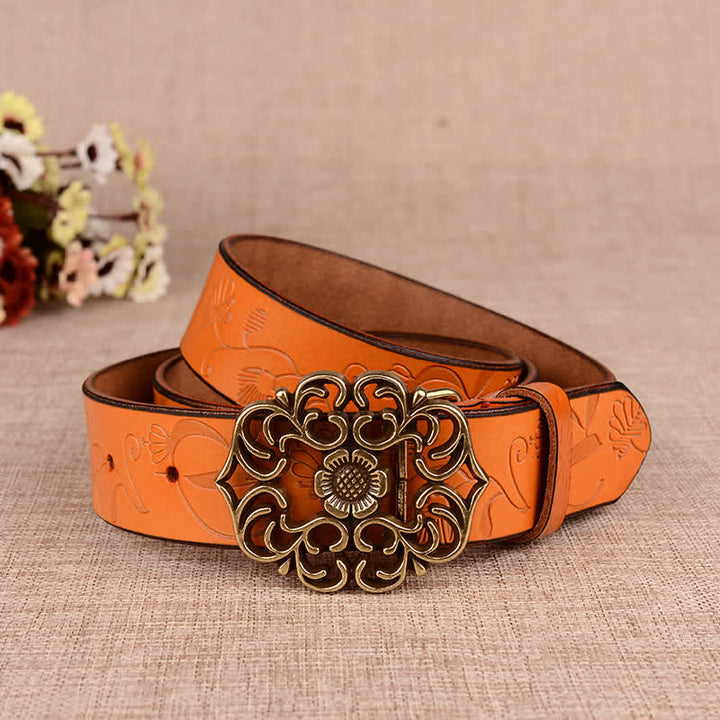 Frauen Hohler Sonnenblume Retro Geprägter Ledergürtel