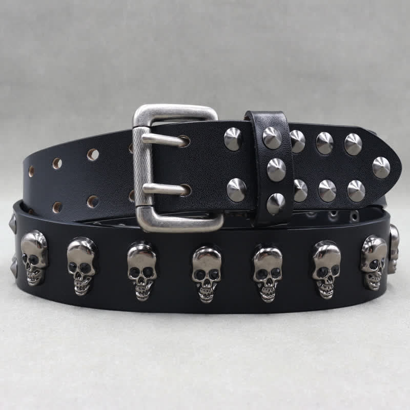 Hip Hop Totenkopf-Nieten Leder-Doppelstiftschnalle Gürtel - image 1