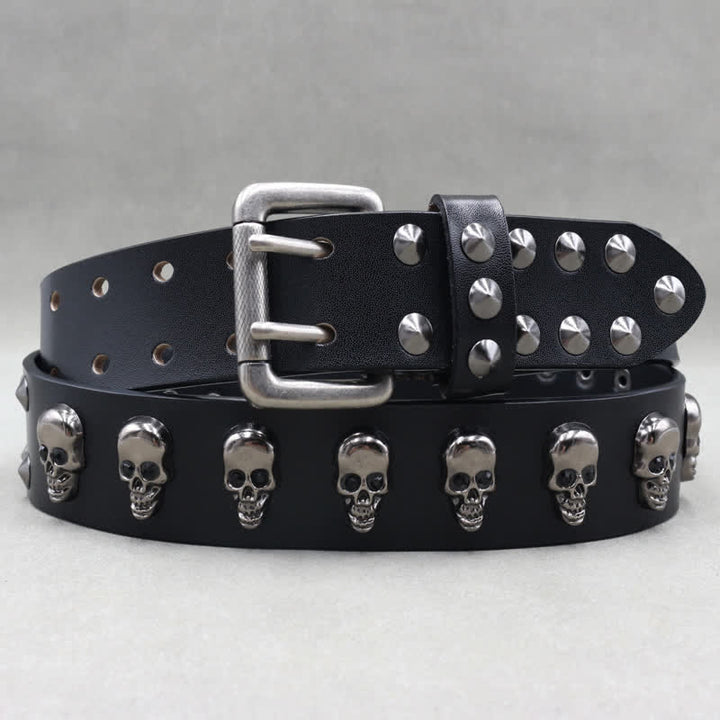 Hip Hop Totenkopf-Nieten Leder-Doppelstiftschnalle Gürtel - image 1