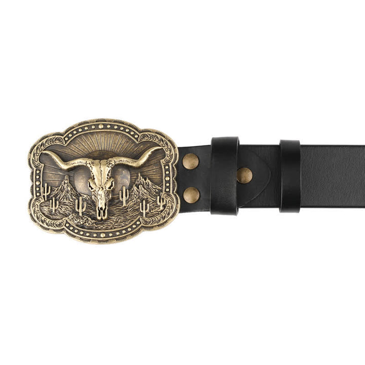 Rodeo Bronze Longhorn Bull Head Leder Gürtel