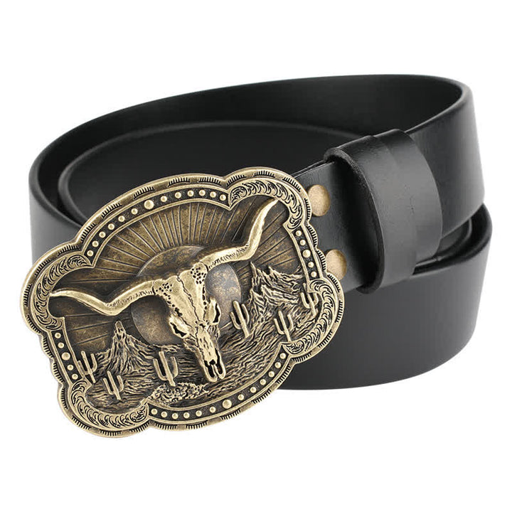 Rodeo Bronze Longhorn Bull Head Leder Gürtel