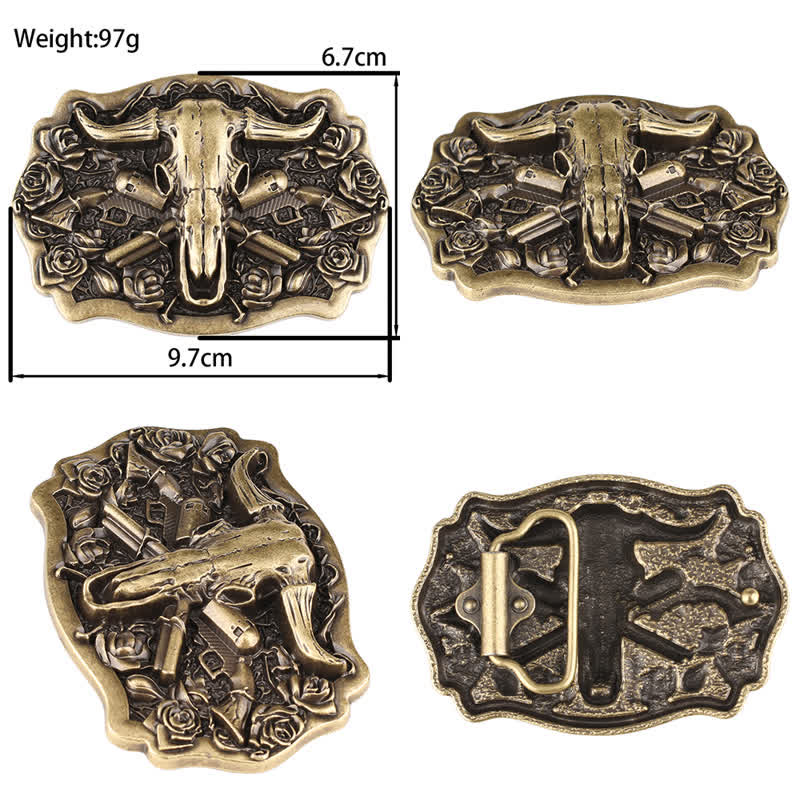 Rodeo Bronze Longhorn Bull Head Leder Gürtel