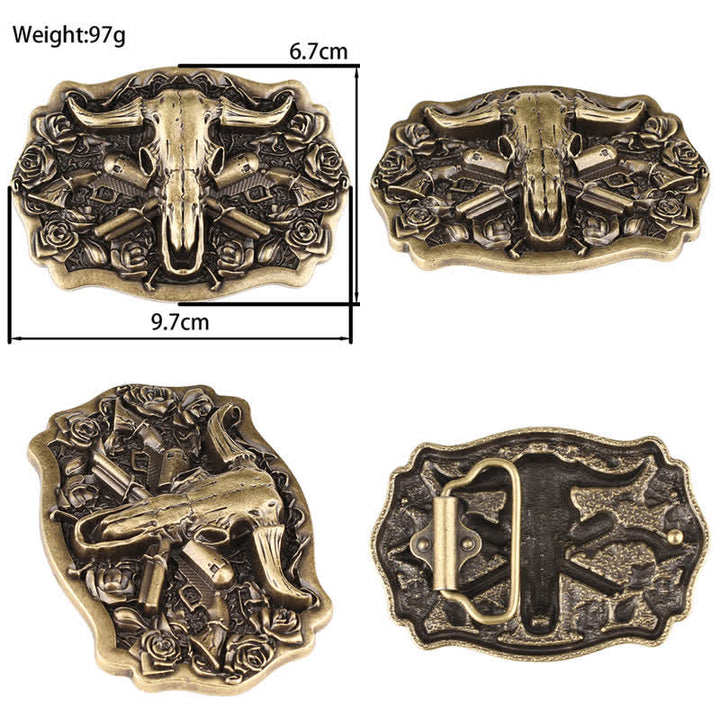 Rodeo Bronze Longhorn Bull Head Leder Gürtel