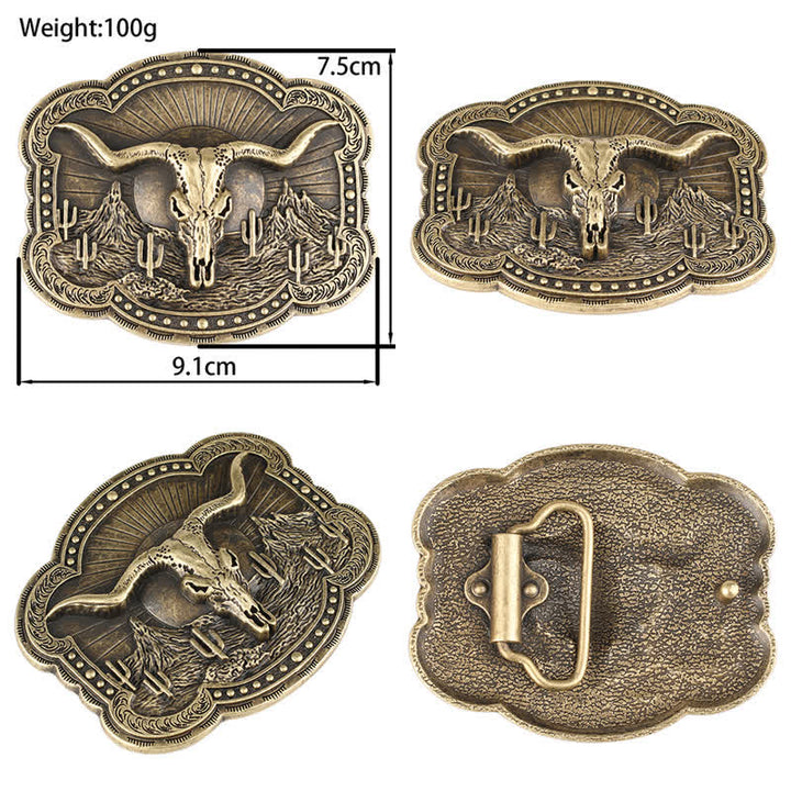 Rodeo Bronze Longhorn Bull Head Leder Gürtel