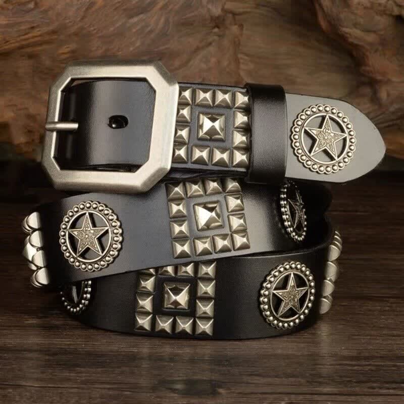 Metall-Sternnieten besetzter Punk-Biker-Ledergürtel