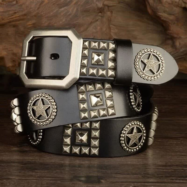 Metall-Sternnieten besetzter Punk-Biker-Ledergürtel