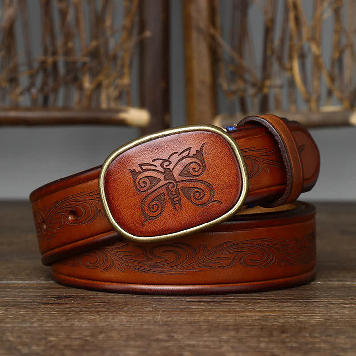 Luxus-Retro-Ledergürtel mit Schmetterlingsdruck