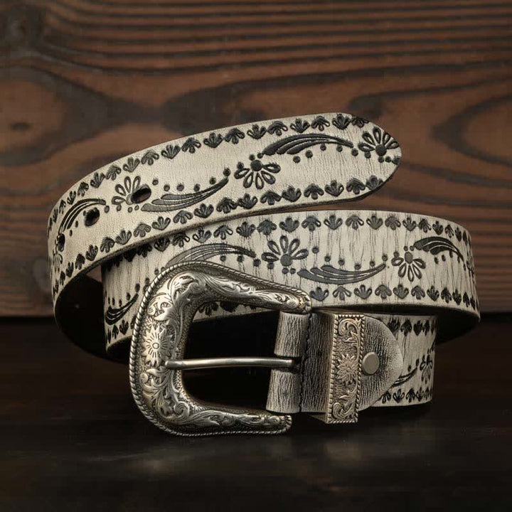 Western Style Floral Graviert Geprägter Ledergürtel