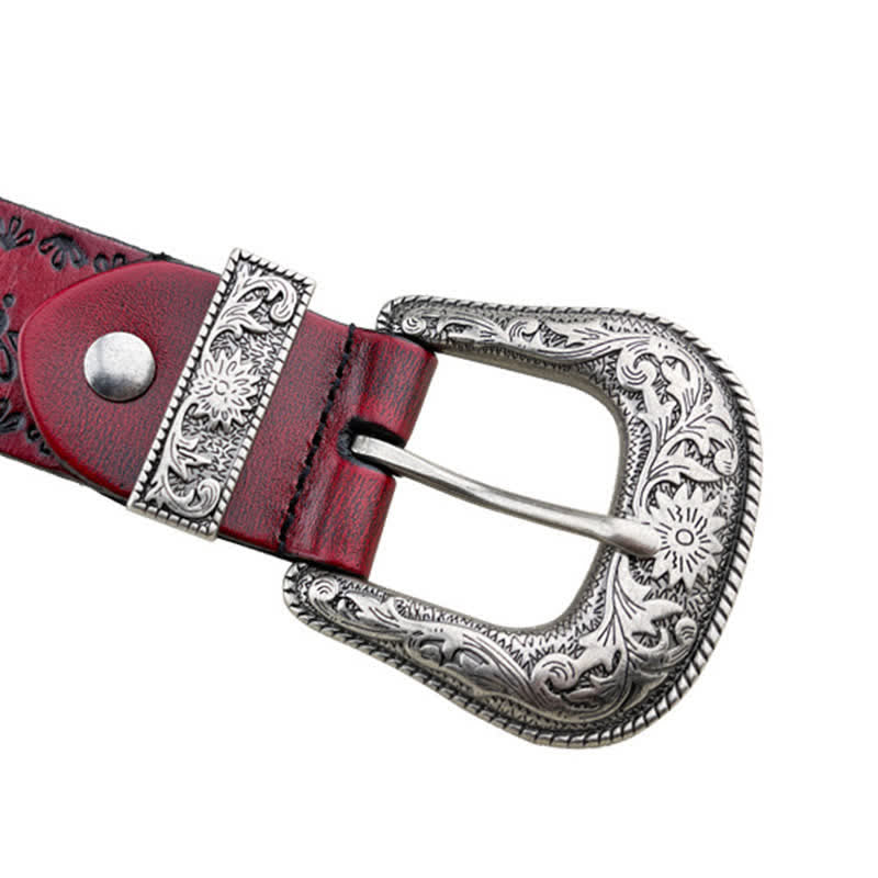 Western Style Floral Graviert Geprägter Ledergürtel