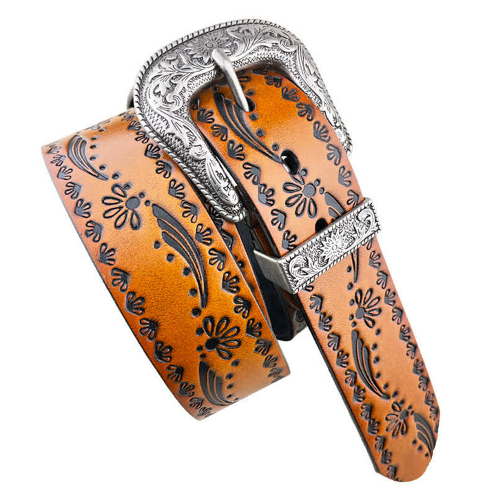 Western Style Floral Graviert Geprägter Ledergürtel