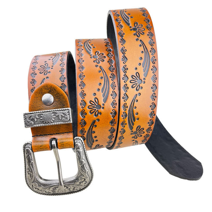 Western Style Floral Graviert Geprägter Ledergürtel