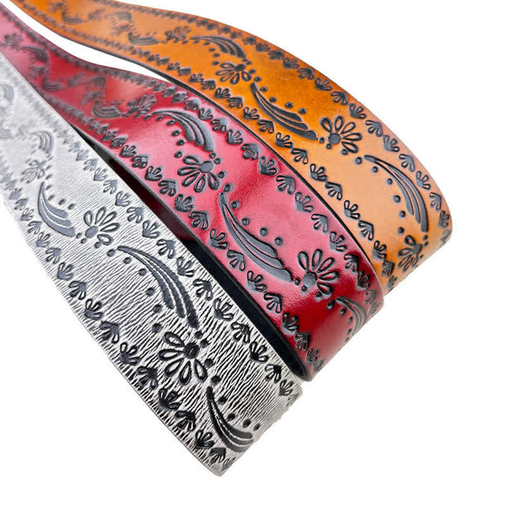 Western Style Floral Graviert Geprägter Ledergürtel