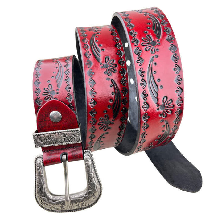 Western Style Floral Graviert Geprägter Ledergürtel