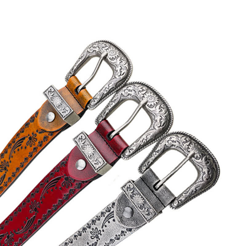 Western Style Floral Graviert Geprägter Ledergürtel