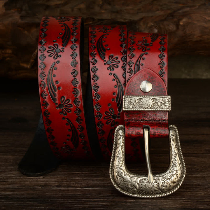 Western Style Floral Graviert Geprägter Ledergürtel