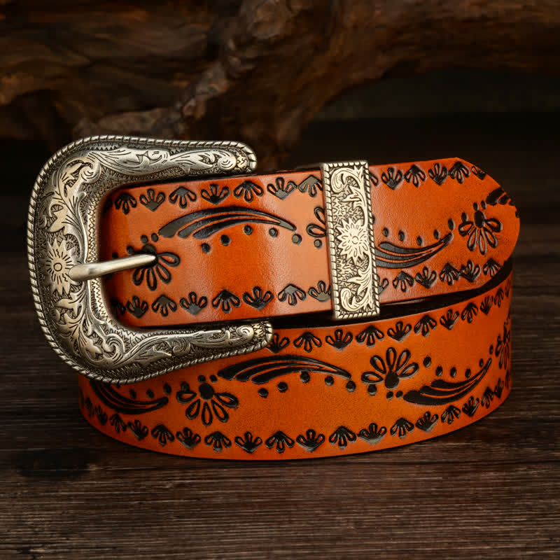 Western Style Floral Graviert Geprägter Ledergürtel