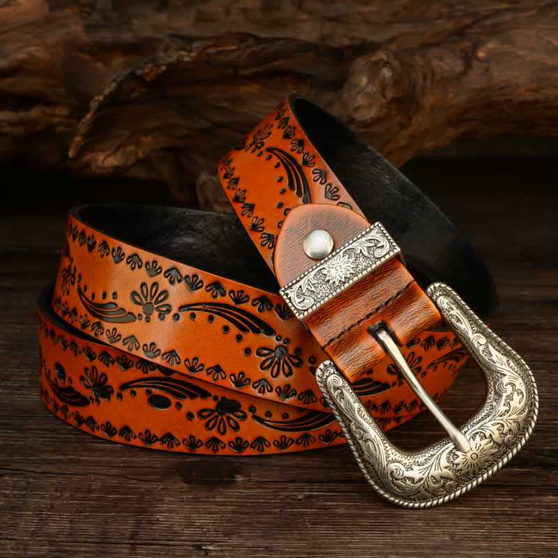 Western Style Floral Graviert Geprägter Ledergürtel